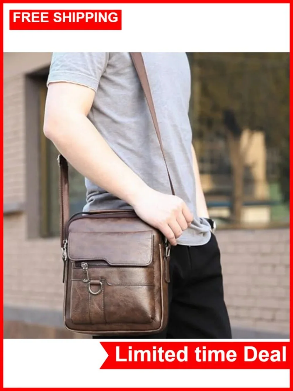 Men's PU Leather Messenger Bag Crossbody Shoulder Bag Business Travel Satchel